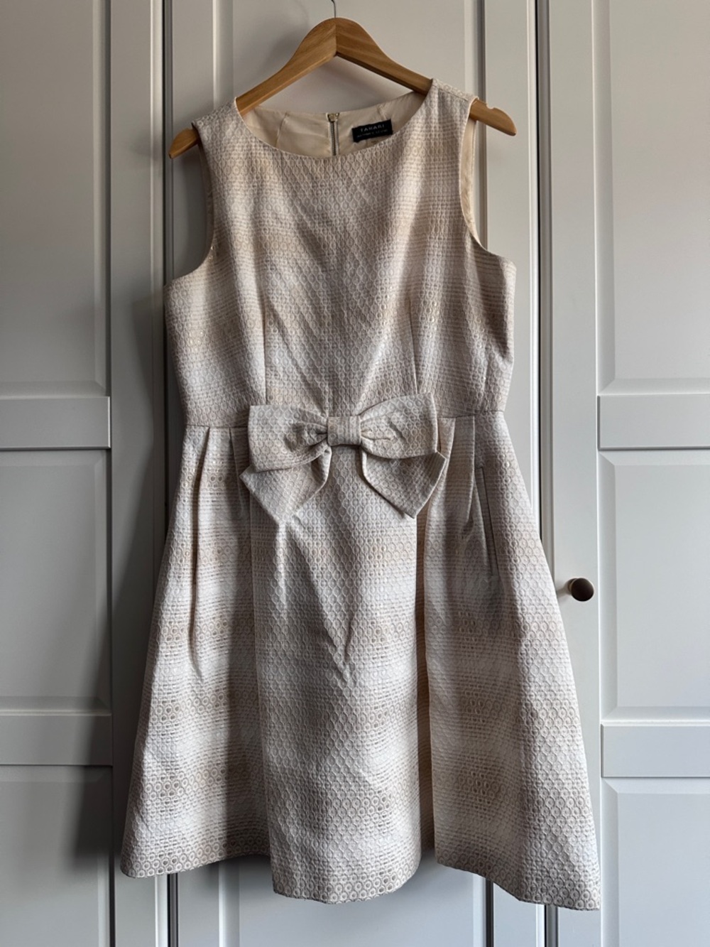 Tahari Sleeveless Cream and Gold Textured Fit & Flare Dress